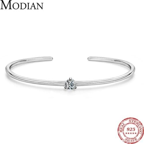 Modian 100% Real 925 Sterling Silver Round Clear Ten Heart CZ Open Bracelet For Women Fine Jewelry Charm Adjustable Bangle Gifts
