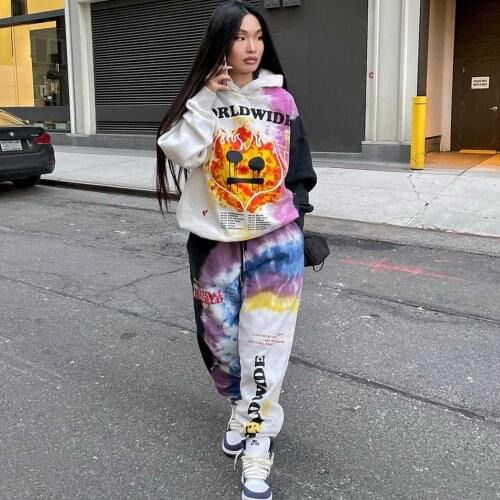 2021 Winter New Streetwear Tracksuits Tie Dye Graphic Hoodies Pants Suits Women Two Piece Set Plus Size Fashion Tie Dye Clothes