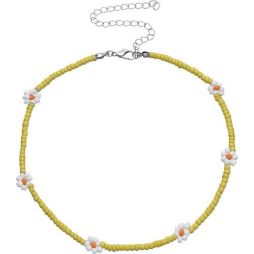New Korea Lovely Daisy Flowers Colorful Beaded Charm on Neck Statement Short Choker Necklace for Women Vacation Jewelry Gift