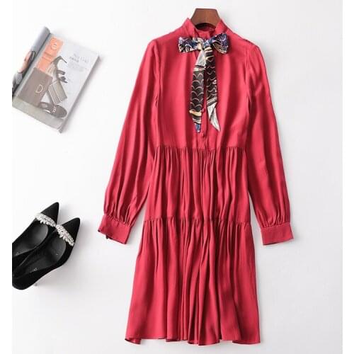 123975 Mingwei womens spring Lapel half open button long sleeve medium length dress