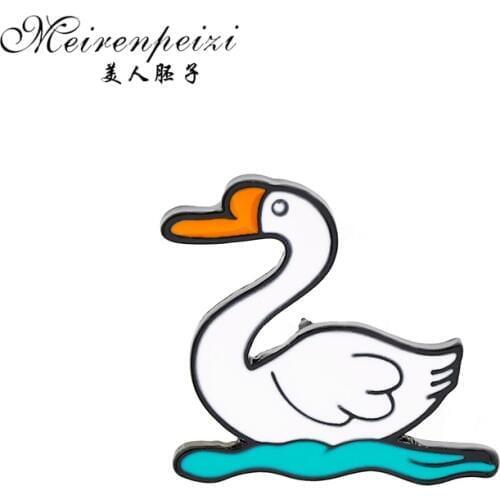 Meirenpeizi Badges Animal duck Swim Custom Brooches Bag Clothes Lapel Pin Punk Black White Jewelry Gift