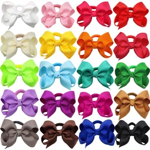 10pcs/lot 8 CM Fashion Handmade Grosgrain Ribbon Bows Baby Girls Hair Rope Solid Color Bowknot Elastic Hairband Kids Headwear
