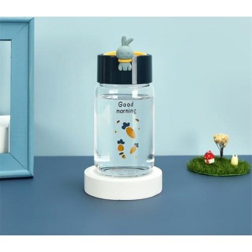 340ml Cute Cartoon Rabbit Glass Water Bottle Creative Portable Travel Drinking Bottles Milk Coffee Tumblers Student Girl Gift