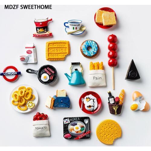 MDZF SWEETHOME 3D Resin Cartoon Fridge Magnets Bread Donuts Refrigerator Message Sticker With Bottle Opener Kitchen Decoration