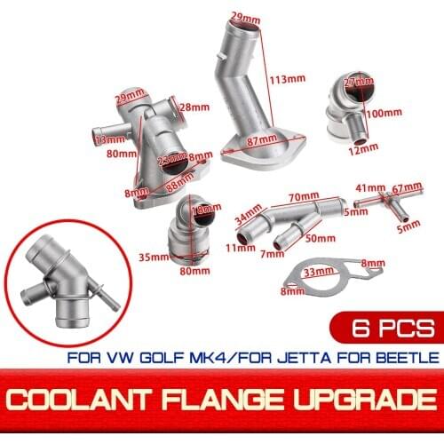 6pcs/set For Audi TT 2000-2002 06A121133J For Jetta GTI 1.8T 2000-2005 Car Aluminum Coolant Flange Upgrade Kit For VW Golf MK4