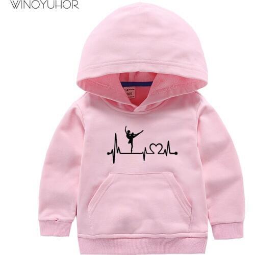 Ballet Ballerina Dance Heartbeat Sweatshirts Kids Dancing Girl Design Long Sleeve Hoodies Baby Girls Autumn Casual Clothes