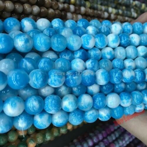 Free Shipping Round Smooth Blue White Jadee Beads Jewelry Beads For Jewelry Making Diy Bracelet