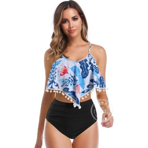 Symmetrical Printed Bikini Fluorescent Strap Split Swimsuit Woman 2021 Fashion New Low-Waist Split Swimsuit INS Hot 5.0