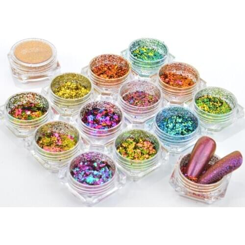 WUF Chameleon Nail Sequins Glitter holographic powder Dust Dazzling Transparent Manicure Nail Art Glitter Sheet Decorations