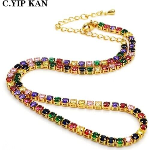 C.YIP KAN costume jewelry necklace copper plating gold with micro pave zircon adjustable size necklace for women jewelry