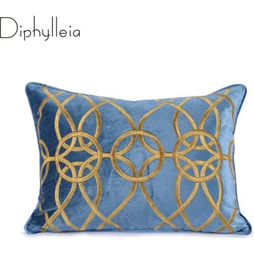 Diphylleia New Chinese Modern Cushion Cover Gold Geometric Rings Embroidered Lumbar Pillow Case Luxury Coussin Living Room Deco