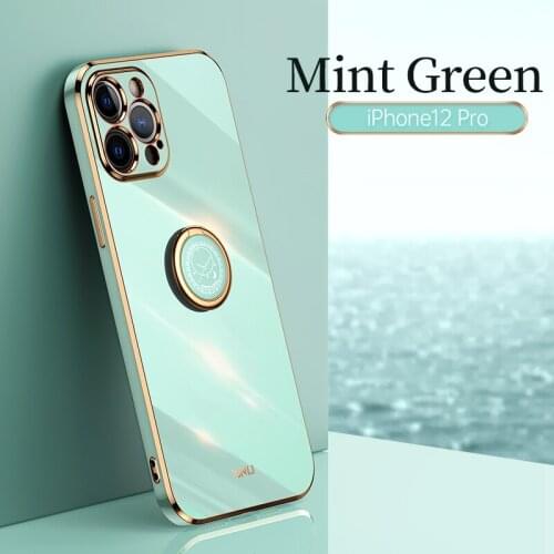 Luxury Clock Ring Holder Cover Case For iPhone 12 11 Pro Max XS XR 6 6s 7 8 Plus SE 2020 Plating TPU Silicone Soft Phone Cases