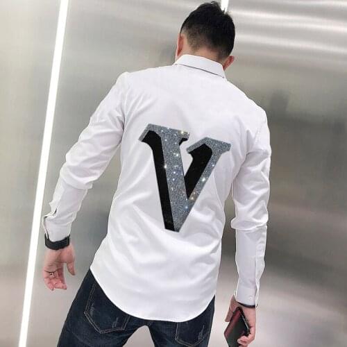 Black And White Cartoon Hot Diamond Young Mens Shirt Fashion Trend Hip Hop Top Quality Fabric Street Long Sleeve