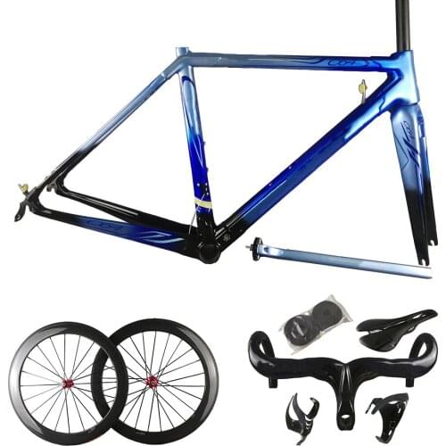 Black Blue C64 Frame Full Carbon Fiber Road Bike Frames Bicycle Frameset Wheelset 50mm With Novatec A271 Hubs