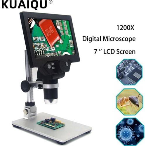 Digital Microscope Electronic 12MP 7 Inch LCD Display 1-1200X HD 720P 8 LED Lights Continuous Amplification Magnifier Tool G1200