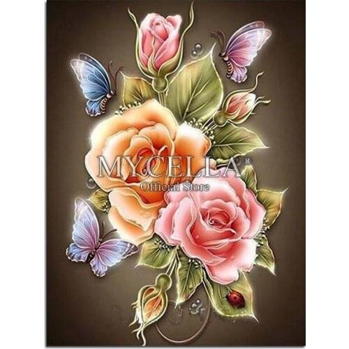 Flowers 5D DIY Diamond Painting Cross Stitch Butterfly Rose Full Round Rhinestone Mosaic Diamond Embroidery Home Decor Crafts