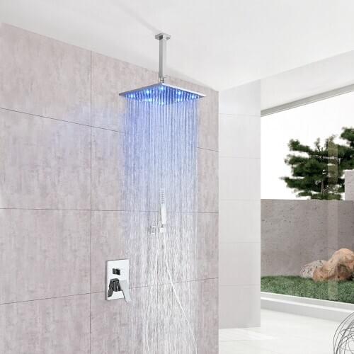 SKOWLL Bathroom Shower Faucet 360°Rotatable Wall Mounted LED Rain Shower Set with Handheld Shower Head Bath Mixer Taps SK-8225