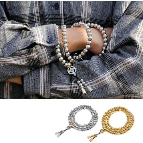 EDC 108 Buddha Beads Outdoor Self Defense Whip Tactical EDC Hand Bracelet Necklace Steel Chain Personal Protection Supplies