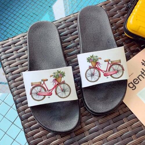 Aesthetic Bicycle Printed 2021 Women slippers Ulzzang Harajuku Female Beach Summer Lady slippers zapatillas mujer