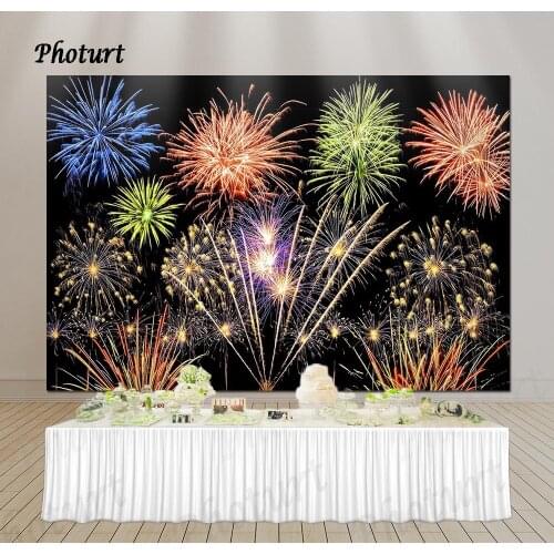 PHOTURT Fireworks Backdrop Wedding Birthday Banner New Year Festival Photography Background Polyester Vinyl Studios Props