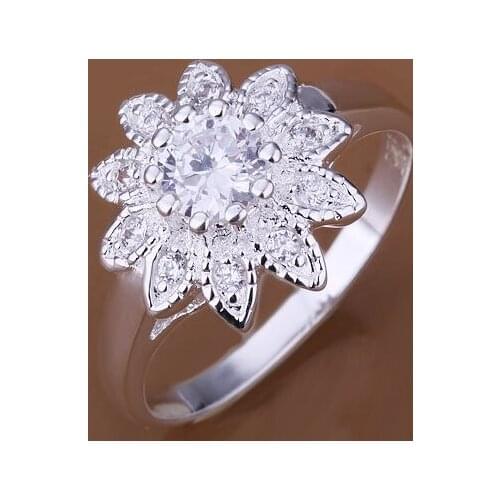 Hot Sale Lovely Silver Color Charm Finger Rings For Women Fashion Jewelry Charms Fashion Inlaid Stone Sunflower Ring /b