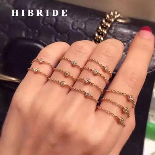 HIBRIDE New Design Link Chain Fashion Women Rings For Wedding Cubic Zircon Cocktail Ring Anillos Mujer R-155