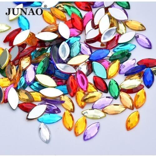 JUNAO 5*10mm 7*15mm Mix Color Horse Eye Acrylic Rhinestone Non Hotfix Flatback Stones Glue On Strass Applique for Clothes Crafts