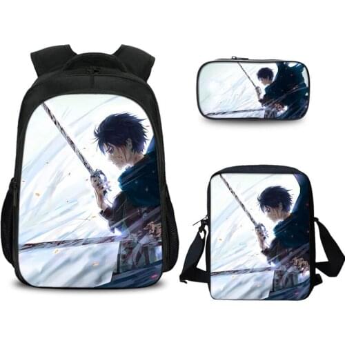 3pcs Anime Attcak On Titan Nylon Backpacks Laptop Kawaii Travel Rucksack Waterproof Kid School Pencil Bags Printing Shoulder Bag