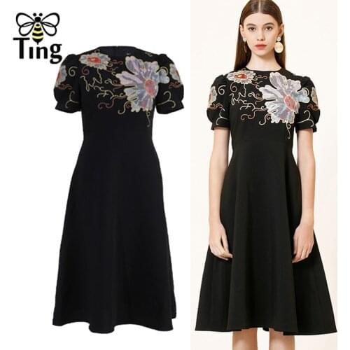 Tingfly Summer Vintage Elegant A Line Midi Dress Embroidery Party Dresses Casual Retro Church Dress Office Work Dress Elbise ZA