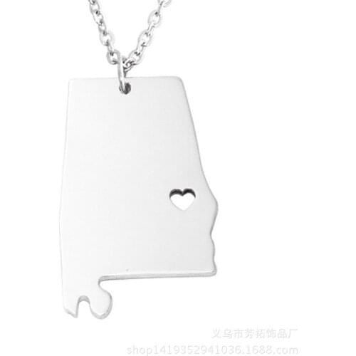 A Hot Seller in Europe and America, Alabama Stainless Steel Map Pendant Necklace