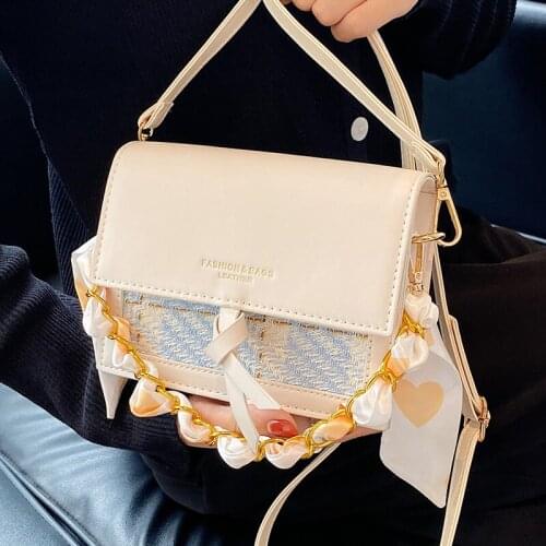 Small Pu Leather Shoulder Bags for Women Scarves Chain Crossbody Bags Simple Flap Ladies Handbags Elegant Tote Messenger Bag Sac