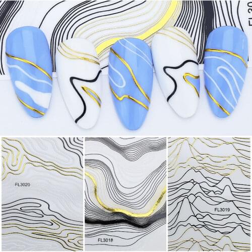 NAILCO 3D Nail Sticker Curve Stripe Lines Nails Gold Silver Stripe Lines Metal UV Nails Sequins Decor Manicure