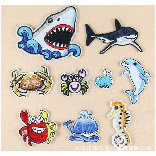 Animal patches Cartoon Ocean Whale Shark Marine Turtle badges for Childrens BOY clothes Patches For Clothing Appliqued badges