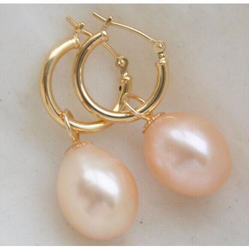 Wholesale good hj AA++ 15mm pink DRIP FRESHWATER PEARL DANGLE EARRING -jewelry
