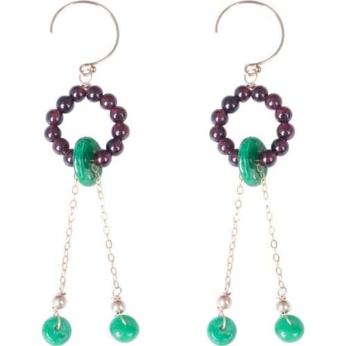 Original Handmade Long Drop Earrings For Women Natural Agate&Garnet Gem Stone Earrings Band Fashion Jewels For Wholesale