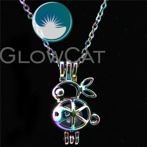GLOWCAT C71 Rainbow Color Lovely Rabbit Beads Cage Essential Oil Diffuser Aromatherapy Pearl Cage Locket Necklace