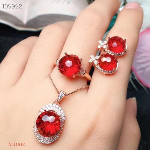 KJJEAXCMY boutique jewels 925 sterling silver inlaid natural Red Topaz Necklace Pendant ring earrings support detection