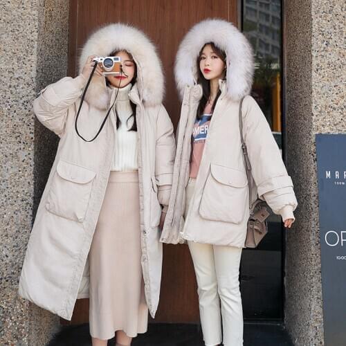 Down cotton padded jacket women parka solid long sleeve thick warm hooded fur collar straight 2020 new winter jacket female W70