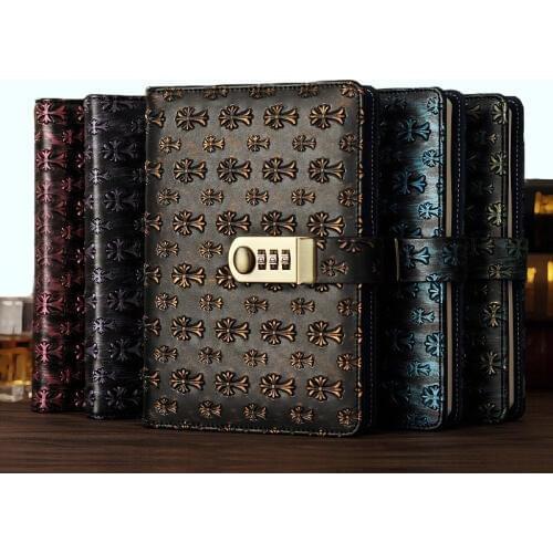 Retro Three-dimensional relief password Notebook line pages Notepad Waterproof PU leather Diary Office recording stationery