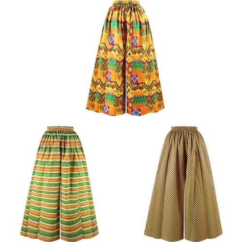 High Waist Loose Trouser Ghana Tribal Boho Style Clothing Lady Wide Leg Pants African Kente Print Fashion Women Palazzo