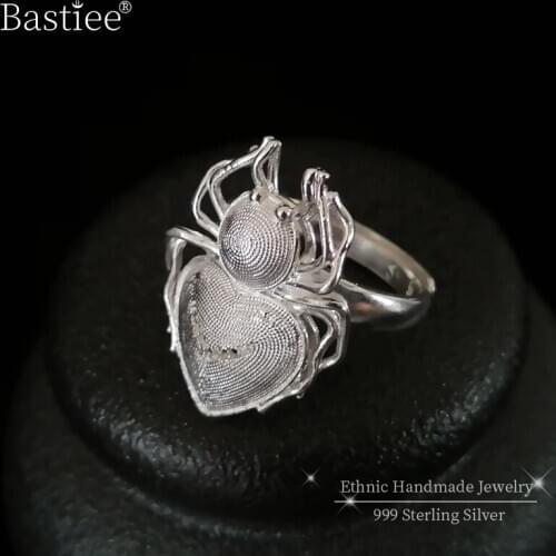 Spider Big 999 Sterling Silver Women Rings Punk Men Ring Adjustable Unixes Handmade Luxury Jewelry Gothic Halloween Costumes