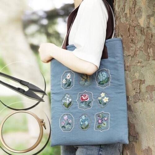 DIY Flower Pattern Embroidery Single Shoulder Bag Beginner Embroidery Handcraft Kit