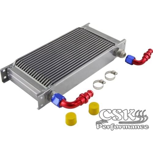 Universal 19 Row AN10 Engine Transmission Oil Cooler w/ Fittings Kit Silver