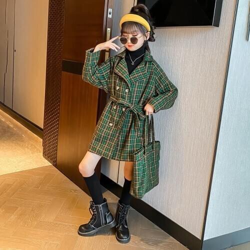 Spring Coat For Girls Thin woolen Jacket For Girls Fashion Plaid Kids Outerwear Autumn England Teenage Clothes For Girls School