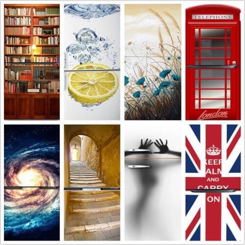 60x150cm/Custom Size Library Refrigerator Sticker Home Decor Murals Hot DIY Self-adhesive Waterproof PVC Wallpaper on The Fridge