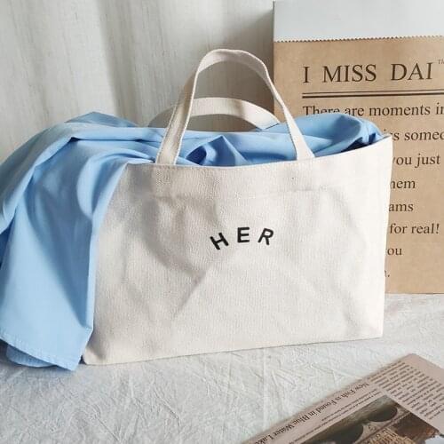 Yeqofcd Womens Large Canvas Tote Bag Fashion HER Letter Print Handbag With Interior Pocket Cotton Commute Handbags