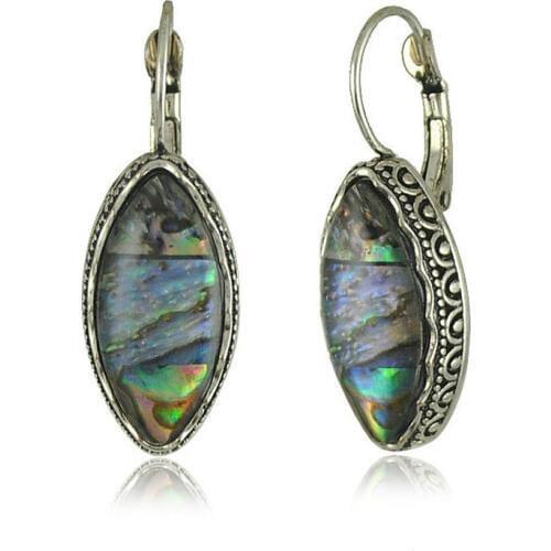 LE SKY New Abalone Shell Dangle Square Round Heart Shape Earrings For Women Vintage Antique Plated Fashion Jewelry