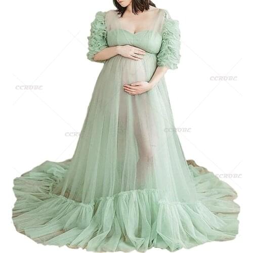 Ladies Sweetheart Tulle Robe Sexy Illusion Long Perspective Sheer Bridal Robe Puffy Wedding Scarf Pregnant Photoshoot Dress