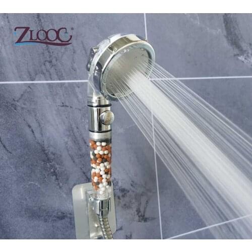 Zloog Bathroom 3 Mode Eco Shower Head High Pressure Anion Mineral Filter Bath Hand Switch Stop Button Water Saving Shower SPA