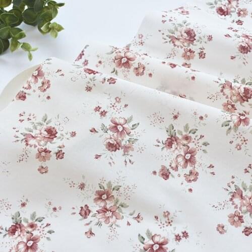 1meter 100% cotton soft flower white printing fabric for Childrens skirt dress DIY Summer clothes bag handwork fabric art XMT